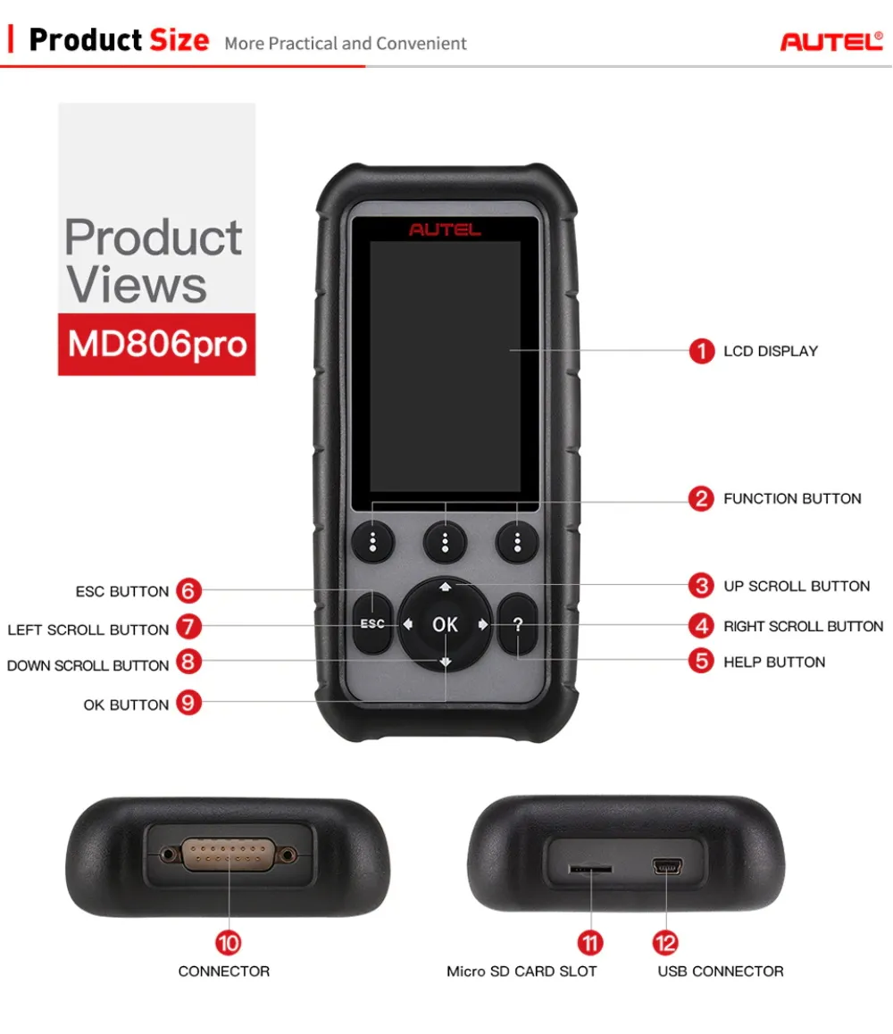 Autel MaxiDiag MD806 Pro OBD2 Scanner Auto Automotive Diagnostic Tool 