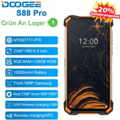 DOOGEE S88 Pro 6,3'' IP68/IP69K Android 10 Helio P70 Octa Core 6GB RAM 128GB ROM Robustes Telefon 10000mAh Akku Schnellladung NFC