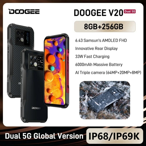 DOOGEE V20 5G Smartphone robuste 6.43 "FHD AMOLED Display Téléphone 8GB+256GB 20MP Vision de nuit Android 11 NFC Téléphone portable