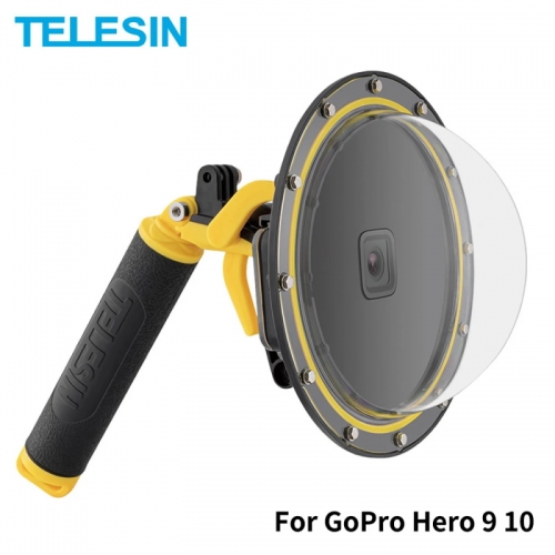 TELESIN 6 '' Dome Port 30M Boîtier étanche Boîtier avec Trigger Grip flottant pour GoPro 9 10 Noir Couverture sous-marine