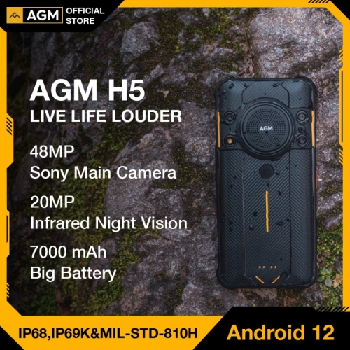 AGM H5 5G 6.5 pouces double SIM Android 12 Smartphone 4G RAM 64G ROM 7000MAH IP68/IP69K téléphones portables à Vision nocturne