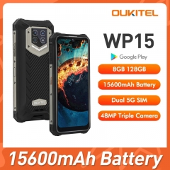 OUKITEL WP15 Octa core 5G Android 11 6.52 " HD+ Display 8GB+128GB Waterproof Rugged Smartphone 15600mAh 48MP Triple Camera Mobile Phone NFC