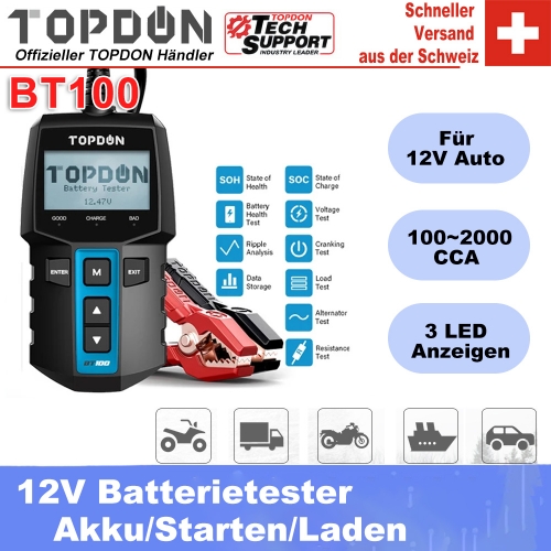 TOPDON BT100 testeur de batterie de voiture 12V 100-2000 CCA analyseur de batterie automatique numérique pour voiture camion moto démarrage Test de ch