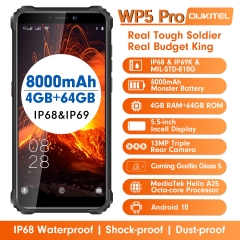 OUKITEL WP5 Pro IP68 smartphone étanche 4Go de RAM + 64Go de ROM 8000 mAh Android 10 13MP triple caméra 5,5 pouces téléphone mobile