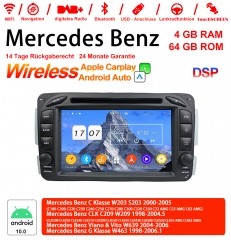 7" Android 12.0 Autoradio 4GB RAM 64GB ROM Für Benz C-klasse W203 W209 G-klasse W463 Eine Klasse W168 Vito Built-in Carplay / Android Auto