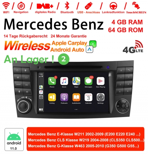 7 Inch Android 11.0 4G LTE Car Radio / Multimedia 4GB RAM 64GB ROM For Mercedes Benz E Class W211, CLS Class W219, G Class W463