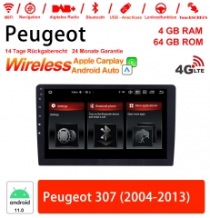 9 pouces Android 11.0 4G LTE Autoradio / Multimédia 4Go RAM 64Go ROM pour Peugeot 307 (2004-2013) Intégré CarPlay /Android Auto