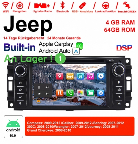6.2 Autoradio Android 10.0 Pouces / Multimédia 4Go RAM 64Go de RAM pour Jeep Wrangler Compass Calibre Sebring Journey Carplay / Android Auto intégré