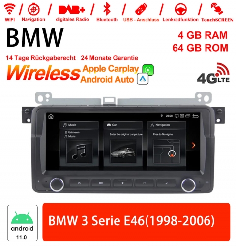 8.8 pouces Android 11.0 4G LTE Autoradio / multimédia 4 Go de RAM 64 Go de ROM pour BMW 3 Serie E46 1998-2006 avec Navi, Wifi CarPlay / Android Auto