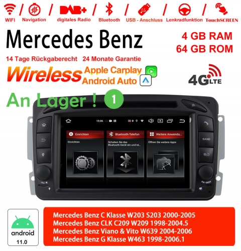 7 "Android 11.0 4G LTE Car Radio / Multimedia 4GB RAM 64GB ROM For Benz C Class W203 W209 G Class W463 A Class W168 Vito Built-in Carplay / Android Au