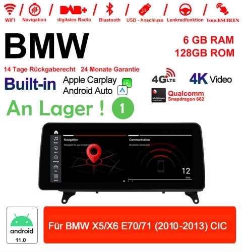 12.3 pouces Qualcomm Snapdragon 662 8 Core Android 11.0 4G LTE Autoradio / Multimédia USB Carplay Pour  BMW X5/X6  E70/71 (2010-2013) CIC avec WIFI