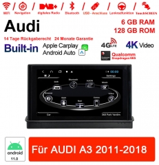 7 Zoll Qualcomm Snapdragon 665 8 Core Android 11.0  Autoradio / Multimedia 6GB RAM 128GB ROM Für AUDI A3 2011-2018 Built-in CarPlay