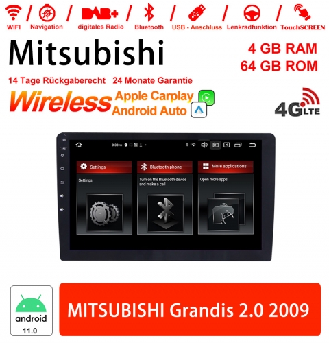 9 Zoll Android 11.0 4G LTE Autoradio / Multimedia 4GB RAM 64GB ROM Für MITSUBISHI Grandis 2.0 2009 Built-in CarPlay / Android Auto