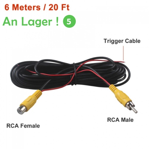 6 mètres RCA mâle femelle voiture vue arrière caméra de stationnement câble d'extension vidéo avec câble de déclenchement