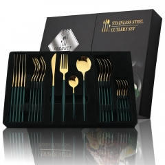 24Pcs Set de Couverts Acier Inoxydable Couteau Fourchette Cuillère Vaisselle Set de Couverts Festival Cuisine Vaisselle Cadeau