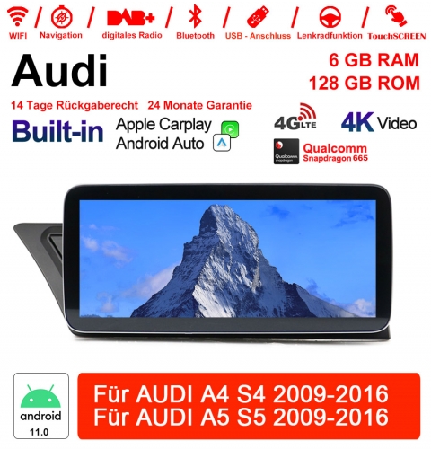 Qualcomm Snapdragon 665 8 Core Android 11.0  4G LTE Autoradio / Multimedia 6GB RAM 128GB ROM Für AUDI A4 S4 A5 S5 2009-2016