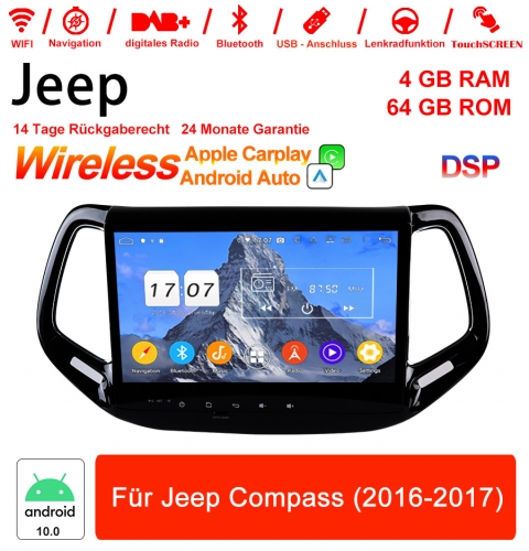 10 Zoll Android 13.0 Autoradio / Multimedia 4GB RAM 64GB ROM für Jeep Compass (2016-2017) Built-in Carplay / Android Auto