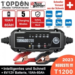 Topdon T1200 Chargeur de batterie de voiture 6V 12V Batteries plomb-acide-lithium Chargeur de batterie de voiture Chargeurs de batterie de moto