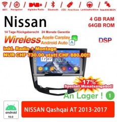 10.1 pouces Android 13.0 autoradio / multimédia 4GB RAM 64GB ROM pour NISSAN Qashqai AT 2013-2017 intégré Carplay / Android Auto