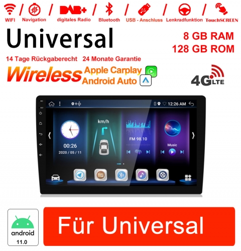 10.1 pouces Android 11.0 4G LTE autoradio/multimédia 8 Go de RAM 128 Go de ROM pour la radio stéréo de navigation GPS universelle intégrée CarPlay/And