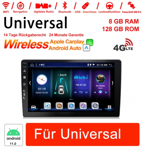 9 pouces Android 11.0 4G LTE autoradio/multimédia 8 Go de RAM 128 Go de ROM pour la radio stéréo de navigation GPS universelle intégrée CarPlay/Androi