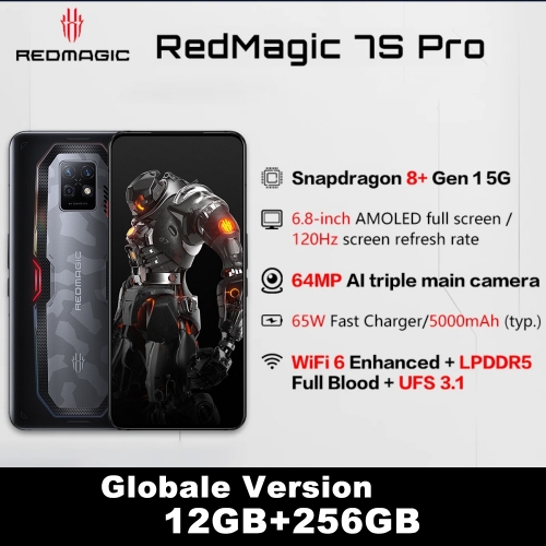Nubia RedMagic 7S Pro 6.8'' Android 12 Qualcomm Snapdragon 8+Gen1 5G 12Go RAM 256Go ROM Smartphone 5000mAh Batterie