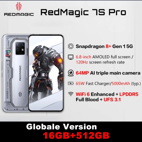 Nubia RedMagic 7S Pro 6.8'' Android 12 Qualcomm Snapdragon 8+Gen1 5G 16Go RAM 512Go ROM Smartphone 5000mAh Batterie
