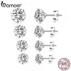 CZ Stud Boucles d'oreilles en argent sterling 925 plaqué platine boucles d'oreilles rondes hypoallergéniques en zircone cubique 4 mm 5 mm 6 mm 7 mm