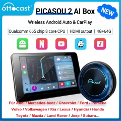OTTOCAST PICASOU 2 CarPlay AI Box Snapdragon 665 Android 10 4 +64G avec HDMI sans fil CarPlay Android Auto pour iOS 10/Android 11 pour Porsche Benz...