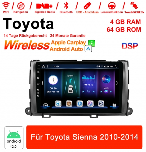 9 pouces Android 12.0 Autoradio / Multimédia 4GB RAM 64GB ROM pour Toyota Sienna 2010-2014 intégré Carplay/ Android Auto
