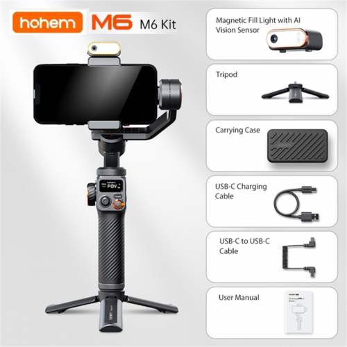 Hohem iSteady M6 Kit Handheld Gimbal Stabilizer Selfie Trépied pour Smartphone avec AI Magnetic Fill Light Full Color Video Lighting