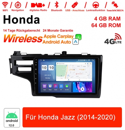 9 Zoll Android 12.0 4G LTE Autoradio / Multimedia 4GB RAM 64GB ROM Für Honda Jazz 2014-2020 Built-in Carplay