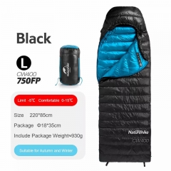 Naturehike CW400-Noir-L Type d'enveloppe Sac de couchage en duvet d'oie blanche Sacs de couchage chauds pour l'hiver NH18C400-D