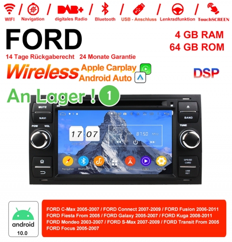 7" Android 12.0 car radio / multimedia 4GB RAM 64GB ROM For FORD Focus Fiesta Focus Fusion C / S-Max Transit Mondeo Built-in Carplay / Android Auto