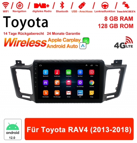 10.1 pouces Android 12.0 4G LTE Autoradio / Multimedia 8 Go de RAM 128 Go de ROM pour Toyota RAV4 2013-2018 Built-in Carplay