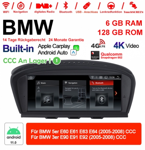8.8" Qualcomm Snapdragon 662 Android 11.0 4G LTE Autoradio / Multimédia USB WiFi Navi Carplay Pour BMW 5 Series E60 E61 E63 3 Serie E90 E91 E92 CCC