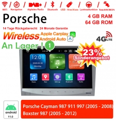 8 pouces Android 11.0 4G LTE Autoradio /multimédia 4 go de RAM 64 go ROM pour Porsche Cayman 987 911 997 Boxster 987  intégré Carplay/Android Auto