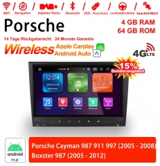 8 pouces Android 11.0 4G LTE Autoradio /multimédia 4 go de RAM 64 go ROM pour Porsche Cayman 987 911 997 Boxster 987  intégré Carplay/Android Auto
