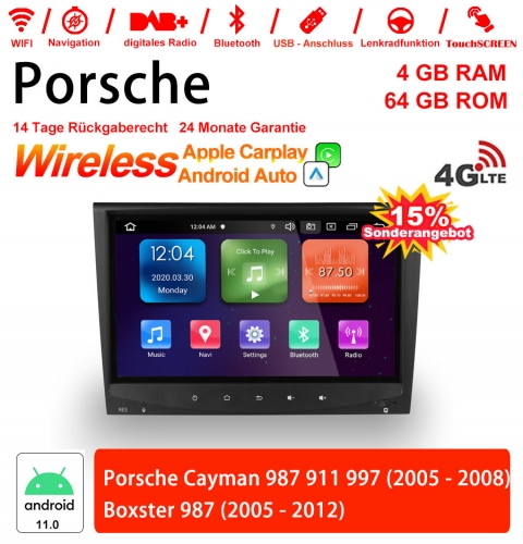 8 pouces Android 11.0 4G LTE Autoradio /multimédia 4 go de RAM 64 go ROM pour Porsche Cayman 987 911 997 Boxster 987  intégré Carplay/Android Auto