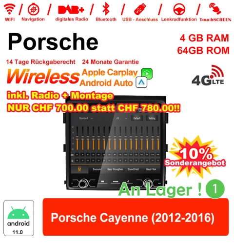 8.8 pouces Android 11.0 4G LTE Autoradio / Multimedia 4GB RAM 64GB ROM pour Porsche Cayenne 2012-2016 Carplay intégre /Android Auto