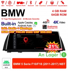 10.25 Inch Qualcomm Snapdragon 665 8 Core Android 12.0 4G LTE Car Radio / Multimedia USB Carplay For BMW 5 Series F10 / F18 NBT With WiFi