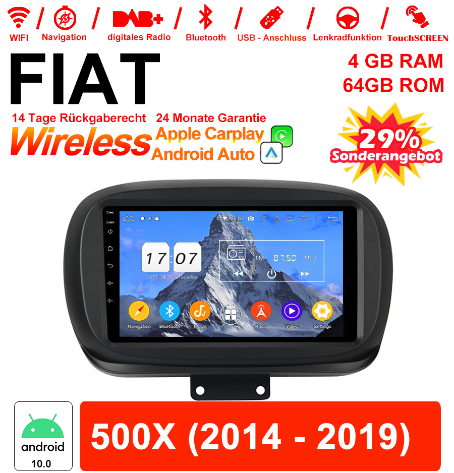 9 Inch Android 12.0 Car Radio / Multimedia 4GB RAM 64GB ROM For FIAT 500X 2014 - 2019 With WiFi NAVI Bluetooth USB