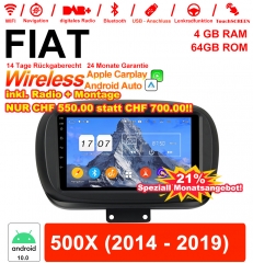 9 pouces Android 10.0 autoradio / multimédia 4 Go de RAM 64 Go ROM pour FIAT 500X 2014-2019 avec WiFi NAVI Bluetooth USB