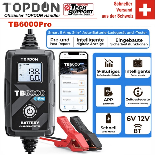 TOPDON TB6000Pro 5-240ah 6V 12V 2 in 1 Car Battery Charger Battery Tester Lead Acid Lithium Smart Battery Charger