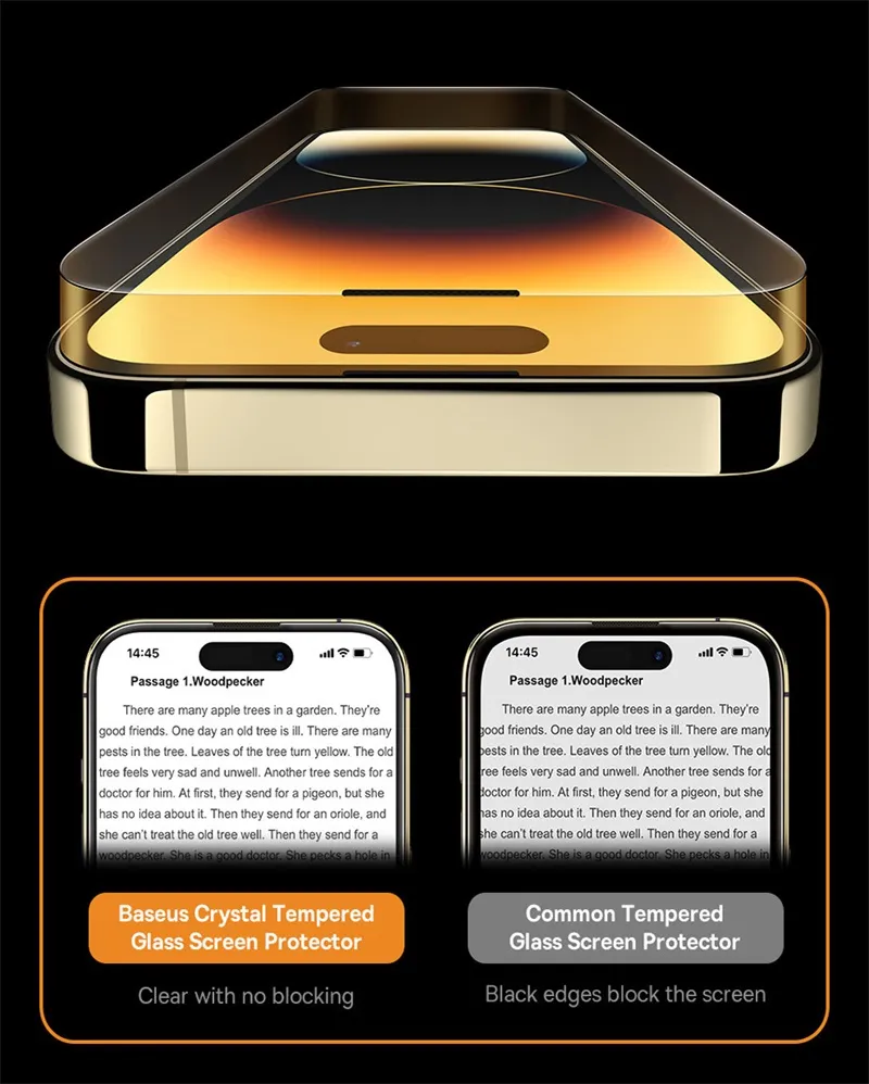 Baseus 0.3mm Kristall HD gehärtetes Glas für iPhone 14 Pro Max