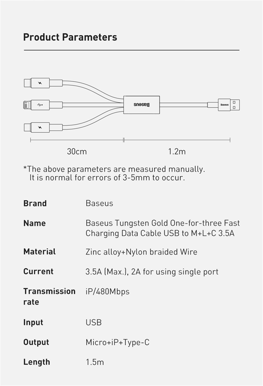 Baseus 3 in 1 usb kabel 