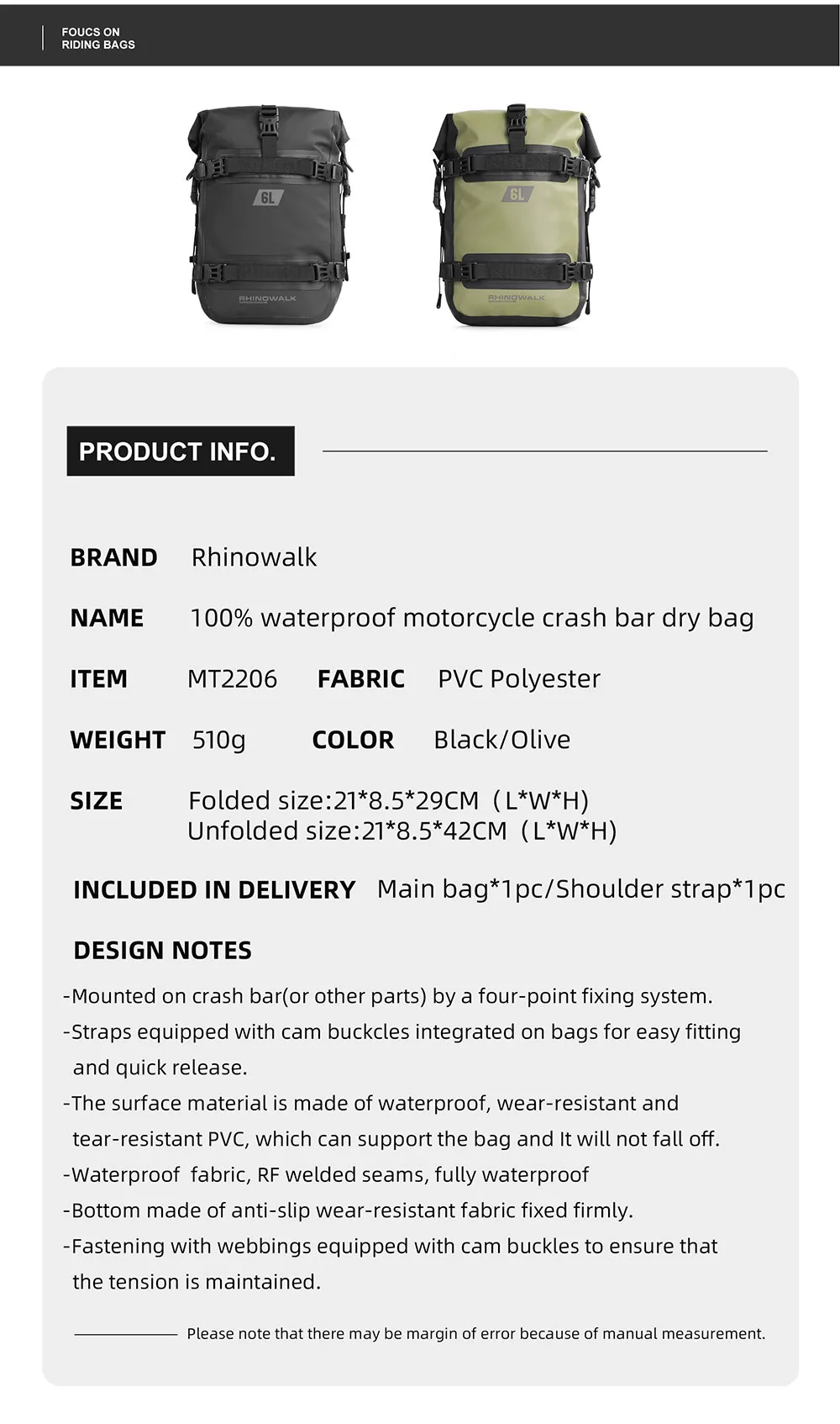  Rhinowalk Motorrad-Sto&szlig;stangentasche