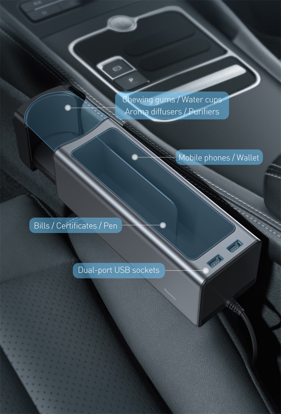 Boîte de rangement pour siège d'auto Baseus Crevice Gaps