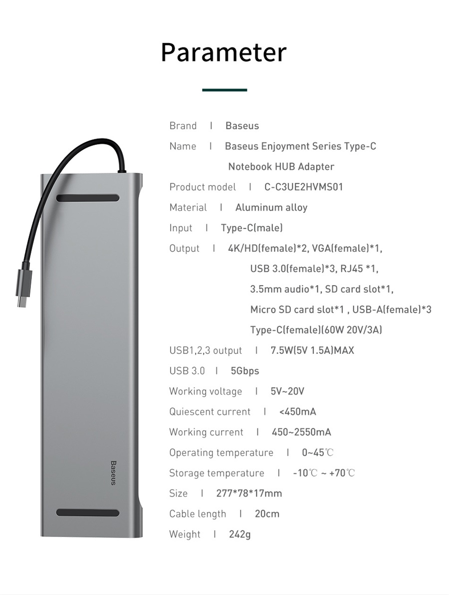 HUB USB Type C Baseus vers USB 3.0