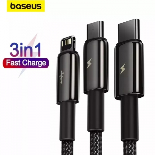 Baseus 3 in 1 USB Cable for iPhone 14 Pro Max Micro Type C USB Cable for Xiaomi Redmi Note 9 Samsung S23 Fast Charging Cable